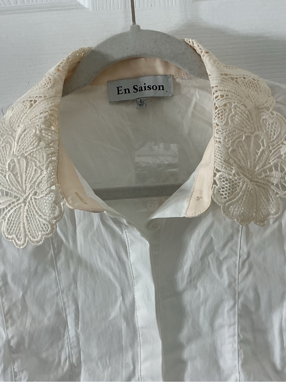 Anthropology En Saison Pleated Crochet Collar Top NWOT Large - Picture 8 of 15